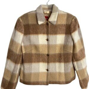 Olsen Europe Vintage 90's Virgin Wool / Mohair Plaid Lined Blazer Jacket Sz 14